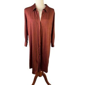 L'AGENCE Shirt Dress Large Copper Rust Long Sleeve Sheen Collared Long Sleeve